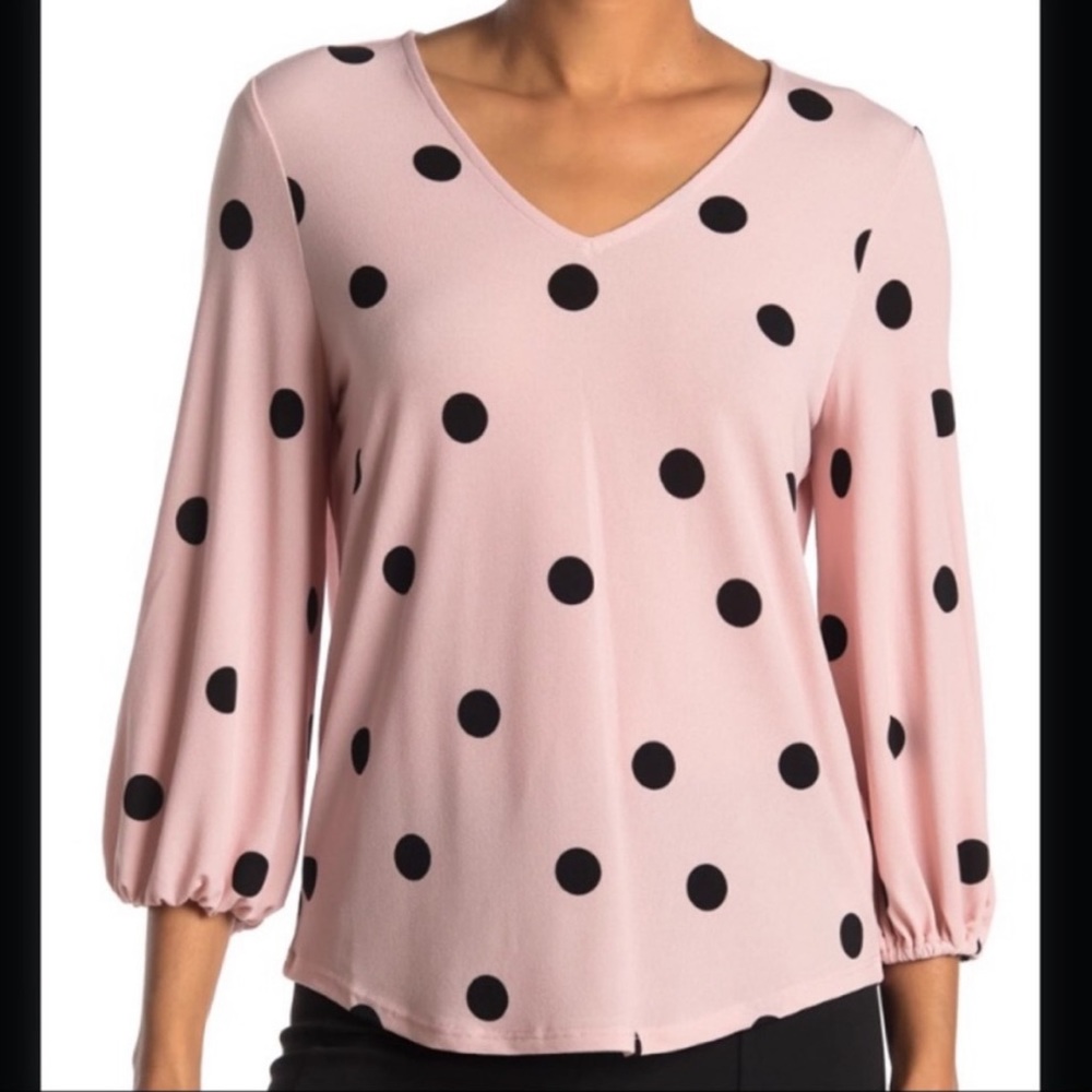 Adrianna Papell | Women’s Light Pink Polka Dot Blouse Size Large NWOT